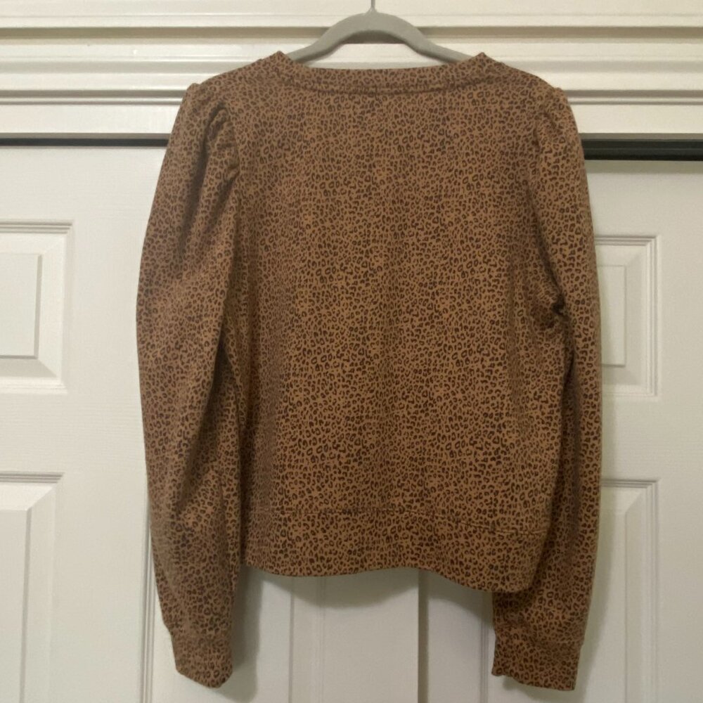 Gap Vintage Soft Puff Sleeve Sweatshirt in Brown Cheetah Print - Size L - Picture 2 of 5